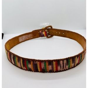 Leather Colorblock Woven Handcrafted Made in Guatemala 25-29 Boho Hippie Belt
